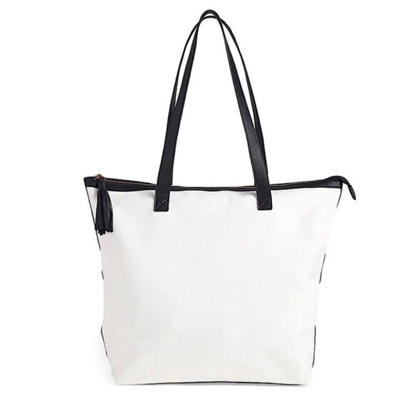 Walter Baker NWT Carly Canvas and Vegan Leather Tote Shoulder Bag White Zip Top - Picture 8 of 10